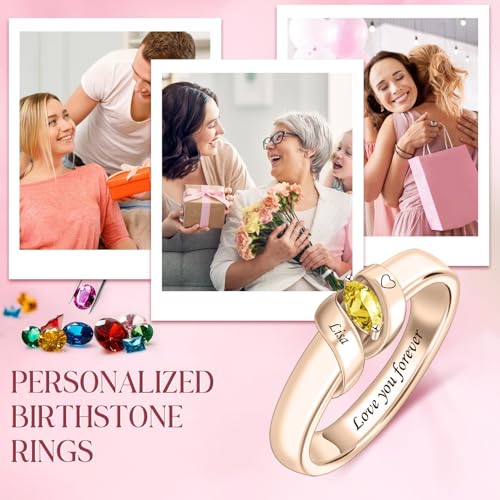 MissNaNa Mothers Ring With 1/2/3/4/5/6 Birthstones Personalized Engraved Name Rings for Women Stacking Birthstone Ring for Mom Grandma Daughter Wife Birthday Christmas Gift - color: 3 Stones