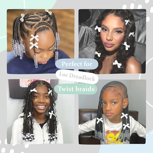 Clear Hair Beads for Braids 45PCS Bow Hair Clips Acrylic Loc Dreadlock Beads Cute Hair Accessories for Women and Girls - color: Clear