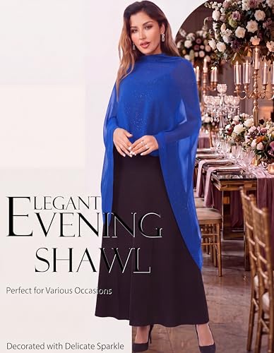 Shawls and Wraps for Evening Dresses Sheer Chiffon Women Elegant Soft Silky Sparkly Wedding Bridal Scarf - color: Royal Blue B