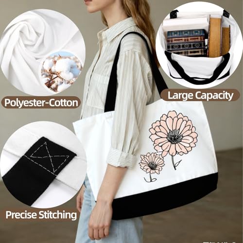 Pumtus 9 Pack Canvas Tote Bags, 18.5 x 16 IN Large Cotton Tote with Handle, Washable Reusable Shopping Bags, Multi-Purpose Kitchen Grocery Bag, Blank Cloth Tote for DIY, Beach, Holiday, Crafts