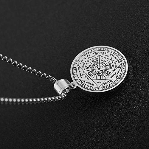 HZMAN Vintage Stainless Steel The Seal of The Seven Archangels Pendant Necklaces 22+2“ Chain - color: Silver