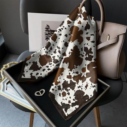 Scarf Silk Feeling Square Satin Head Hair Scarf Wrap 27.5 Inches Headwear Aesthetic Cute Decoration Women Girls - color: V-7-cowhide
