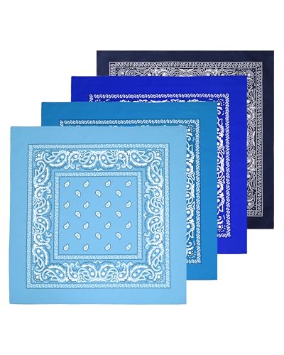 Bycc Bynn Large 27" x 27" 100% Cotton Bandanas - Set of 4 - color: Light Blue+lake Blue+royal Blue+navy