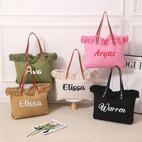 Personalized Embroidered Bridesmaid Tote Bag, Custom Large Women Vaction Travel - color: Green