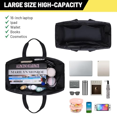 Large Utility Tote Bag with Reinforced Bottom, Waterproof Multi Pockets Beach Tote Bag for Travel, Work, School - color: Yellow