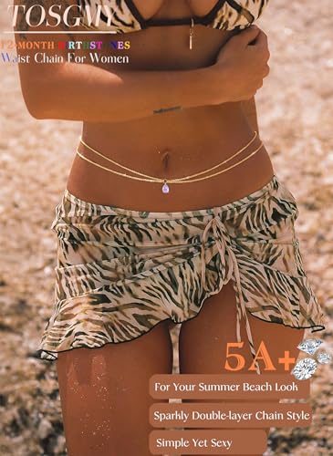 Birthstone Waist Chain for Women 14K Gold Plated Body Chain Adjustable Layered Belly Belt Chains Sparkle Beach Waist Beads Summer Bikini Waterproof Jewelry Accessories for Women Sexy - color: 06. June(Alexandrite)