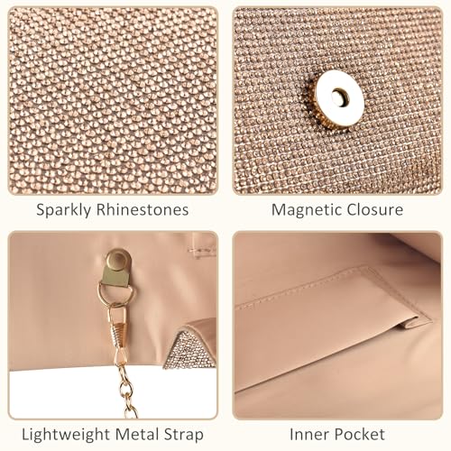 PACETAP Rhinestone Clutch Purses for Women, Sparkly Glitter Evening Bags Handbag for 1920s Party Wedding Prom(Champagne) - color: Rhinestone Champagne
