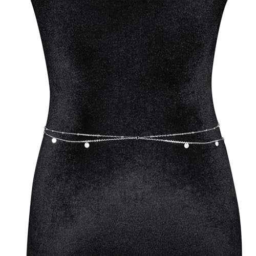 Waist Chain for Women,S925 Sterling Silver Body Chain Layered rope Waist Chains Sexy Bikini Beach Beads Chain Summer Waterproof Body Jewelry Adjustable 30-38 Inch - style: Simple