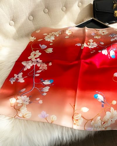 Saiusloa Neck Scarf For Womens Silky Head Scarves Hair Bandanas Square Scarf Fashion Accessories lightweight - color: 21-red Kapok