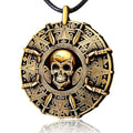 UNKENBO® Pirate Necklace for Men Women - Double-Sided Antique Brass Pirate Accessories, Cursed Skull Coin Medallion Jewelry, Authentic Halloween Cosplay Costume Jewelry Pendant Gift - color: Antique Brass