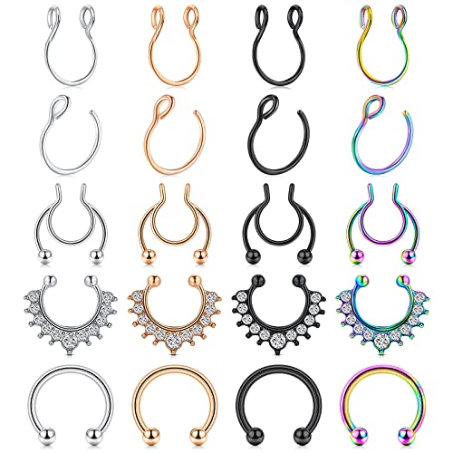D.Bella Fake Septum Piercing Faux Nose Rings Hoop Stainless Steel Faux Lip Ear Nose Septum Ring Non Piercing Clip On Nose Hoop Rings Body Piercing Jewelry - style: Style E