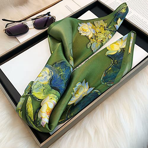 Aufeel Women's 100% Pure Mulberry Silk Small Square Scarf - Neckerchief Women - Silk Headscarf - 21" x 21" - color: Olive