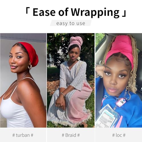 Head Wraps for Black Women, Breathable Headwrap Soft Long Hair Wraps Wide Headscarves for Locs Braids - color: 5pcs-(black,purple,wine Red,rose Red,light Pink)