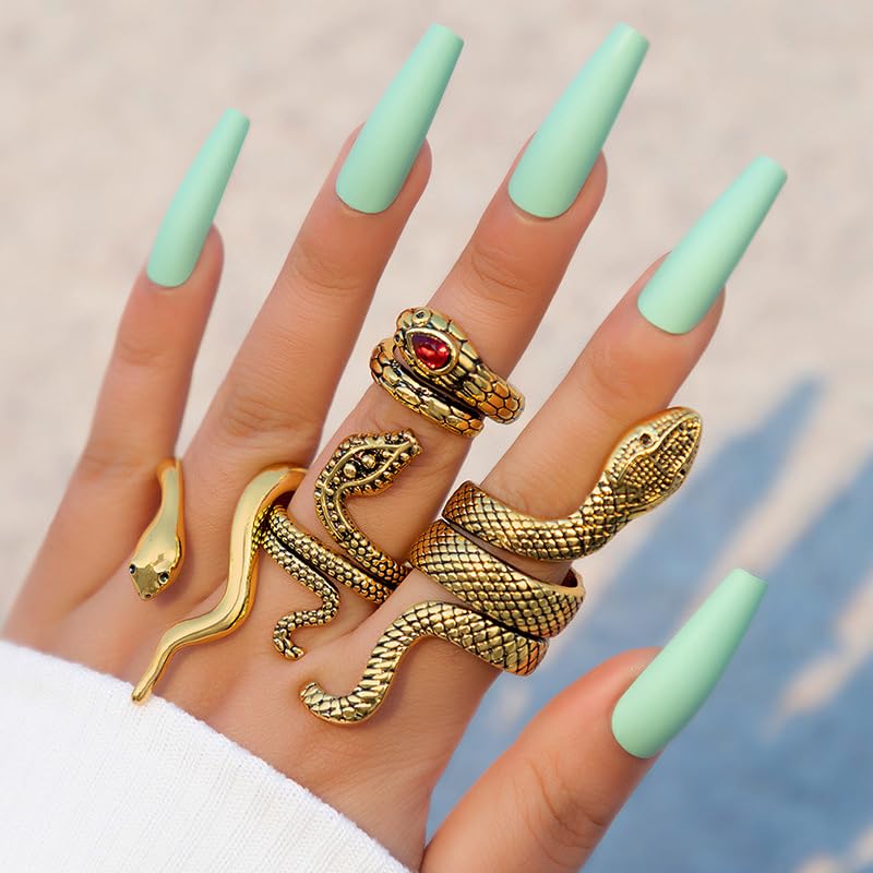 Snake Rings for Women Snake Ring Set Black Snakes Jewelry for Women Goth Gothic Rings Vintage Punk Knuckle Finger Thumb Ring Halloween Accessories - style: Style 3 - 1