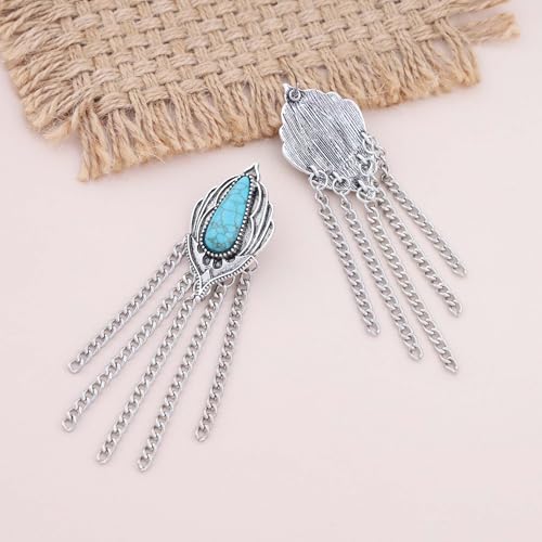 Boho Long Chain Tassel Dangle Earrings Ethnic Geometric Turquoise Stud Earrings Silver Fringe Chandelier Earrings Statement Jewelry for Women