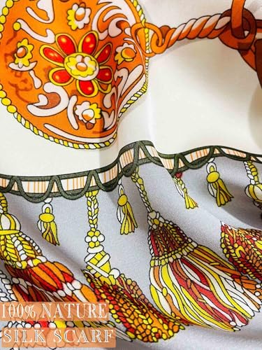 100% Mulberry Silk Scarf for Women Hair Lightweight Square Neckerchief Wrap For Head Scarves 21" - color: 10-orange Chain Clasp /21"*21"