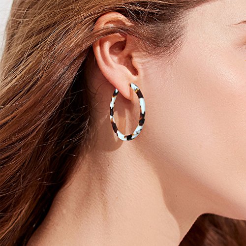 BaubleStar Tortoise Shell Resin Hoop Earrings Fashion Jewelry - color: White