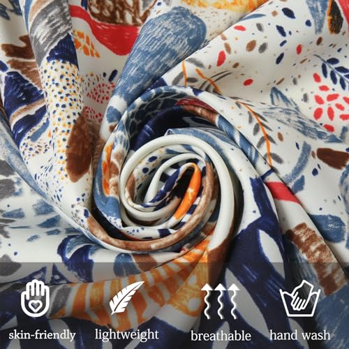 Women's Square Silk Like Head Scarf Large 35 inch Silk Feeling Hair Wrapping Satin Scarves for Sleeping Bandanas - color: A008-2 Twill Blue