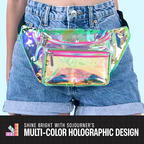 Holographic Clear Fanny Pack Belt Bag | Waterproof fanny pack for Women - Crossbody Bum Waist For Halloween costumes, Hiking, Running, Travel and Stadium Approved (Pink) - color: Pink & Gold / Transparent Holographic