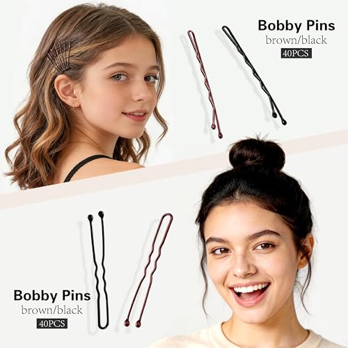 Hair Accessories Kit, Bobby Pins Set with Storage Box, Dance Competition Essentials Hair Styling Kit for Women Travel Ballet Updo Hairstyles (Brown) - color: Brown