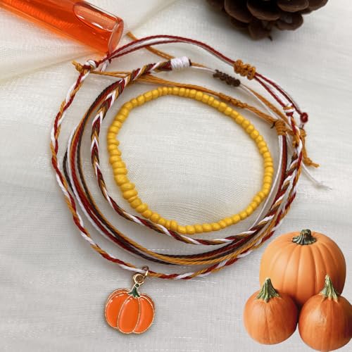 Beach Summer Ankle Bracelet for Women Handmade Braided Adjustable String Anklets Waterproof Surfer Bracelet - color: Pumpkin