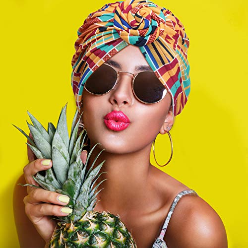 SATINIOR 4 Pieces African Pattern Headwrap Pre-Tied Bonnet Turban Knot Beanie Cap Headwrap Hat - style: Geometry Leopard Coffee Style