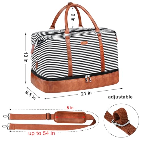 IBFUN Weekender Bags for Women, 21" Weekender Travel Bag, Travel Duffle Bag with Shoe Compartment Carry on Overnight Duffel Bag for Weekend Travel Business Trip - color: C1-Black Strip