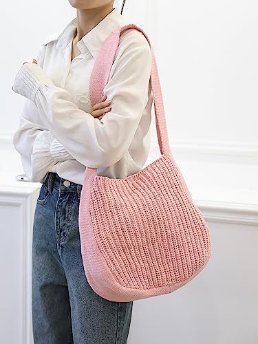 ENBEI Women's Crochet Tote Bag Knit Shoulder bag,Aesthetic Bag,Cute Eco-Friendly Tote for Travel,Daily Use,Gift Box Packaging - color: Pink