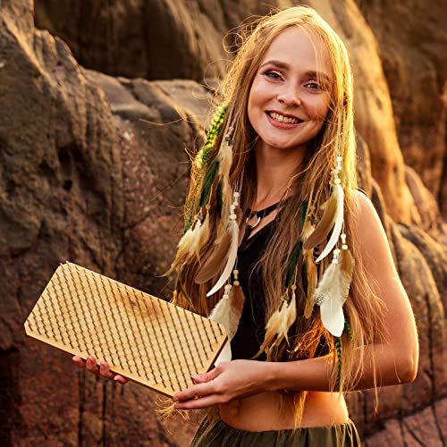 Bencailor 8 Pcs Feather Hair Clips Hippie Handmade Boho Hair Extensions with Feather Clip Comb Braided Beads Headdress Hippie Headpiece DIY Pirate Accessories for Women (Fresh Style)