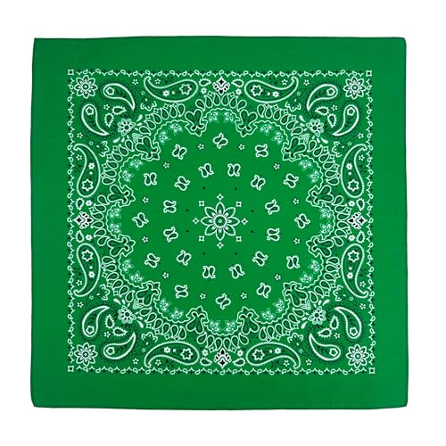 Gift Packaging Bandana for Men Women - 100% Cotton, Paisley, 22x22 In, 1 Pack - Large Bandanna Handkerchief Cowboy Hanky - color: Dark Green