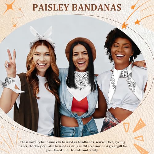 50 Pcs Bandanas Bulk Large Bandana Headband Paisley Cowboy Bandana Scarf Handkerchief for Women Men - color: White