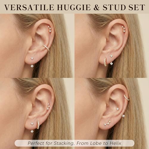 3 Pairs Dainty Small 4th of July Earrings for Women Trendy, Birthstone Stud Huggie Hoop Jacket Stack for Cartilage Helix, Gold Plated Hypoallergenic Cute Women Fashion Accessories Western Jewelry Gifts - color: 04White - Apr