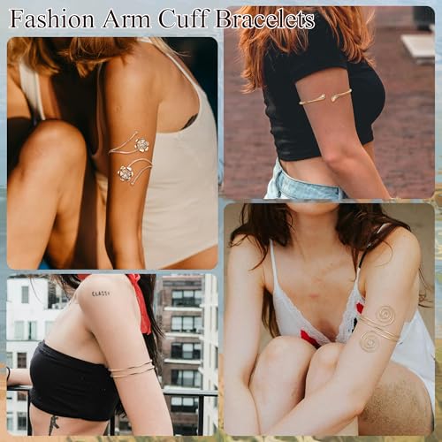 4Pcs Upper Arm Cuff for Women Open Adjustable Arm Bracelets Minimalist Coil Arm Armband Set - style: Gold-Style A
