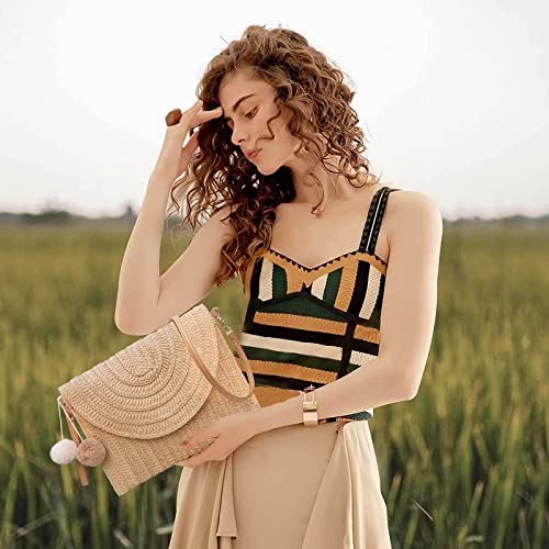 Dailyacc Straw Shoulder Bag For Women Woven Purse Beach Envelope Clutch Straws Wallet | Straw - color: A - Khaki