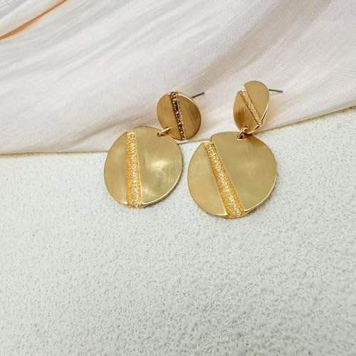 Stud Earrings for Women 14k Gold Plated Geometric Dangle Earrings Lightweight Minimalist Handmade Hammered Texture Oval Disc Drop Double-layer Big Hoop Dangle Earrings for Women - color: Brushed Gold Disc