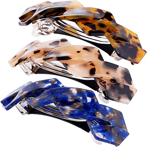 HYFEEL Hair Barrettes Large French Clips Wide Hair Clasp for Women Thick Fine Hair Accessories - Blue Tortoiseshell - 3Pcs (Navy Blue, Brown) - color: Navy Blue, Brown, Tortoise Shell