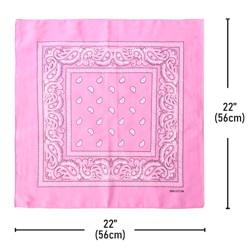 Falari 12 Pack Bandanas Multipurpose Cotton Novelty Paisley Bandana Headband for Cowboy Men Women 22 x 22 - color: Pink