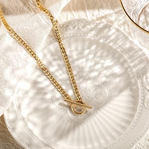 CHESKY Layered Necklaces for Women, 14K Gold Plated Chain Necklace Women Trendy Cuban Link Paperclip Chain Toggle Clasp Necklace Fashion Chunky Jewelry for Women - style: Toggle+Bar