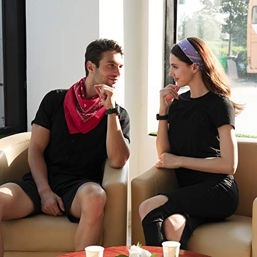 Cotton Bandanas for Men & Women Paisley Cowboy Bandana Handkerchiefs for Hair 22x22 - color: 3pcs Black/White/Red