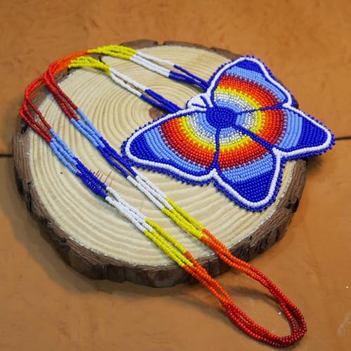 Handmade Native American Style Tribal ethnic Seed Bead Beaded Layered Medallion Necklace #1 - color: Butterfly Blue