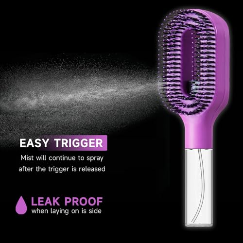2-in-1 Manual Non-Electric Detangler Hair Brush with Built-In Mister Spray, Wet & Dry Detangling Brush for Curly, Wavy & Straight Hair, No-Tangle Anti-Frizz Brush，Reservoir 50ml.(Purple) - color: Purple