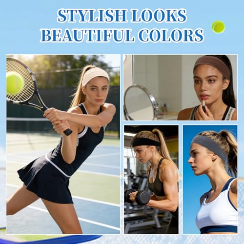 YARIEW 6Pcs Headbands Paisley Bandanas Head Bands Sweat Band Hair Wrap Headwrap Fashion Boho Wide Thick Workout Yoga Elastic Headbands Mens Cooling Running Sports Headband Sweatbands for Women and Men - color: Beige, Light Gray, Burgundy, Brown, Dark Gray