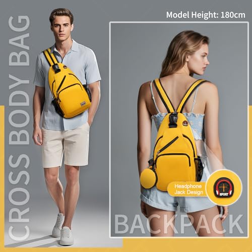 Convertible Sling Bag with Coin Pocket, 11" Tablet Crossbody Mini Backpack with Headphone Jack Casual Pack for Women Men Travel, Yellow - color: Yellow, size: Large
