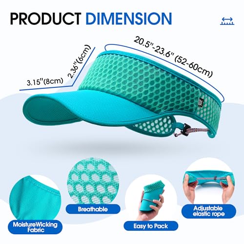 AUSFLUG Sun Visor Hat Men Women - Wide Brim Quick Dry Adjustable Cap, Lightweight for Golf Tennis Pickleball Beach - color: Teal