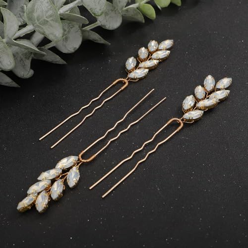 3pcs Opal Crystal Beads Hair Piece for Brides Women Girls Handmade Simple Hair Pins for Special Occasion (Opal) - color: Opal
