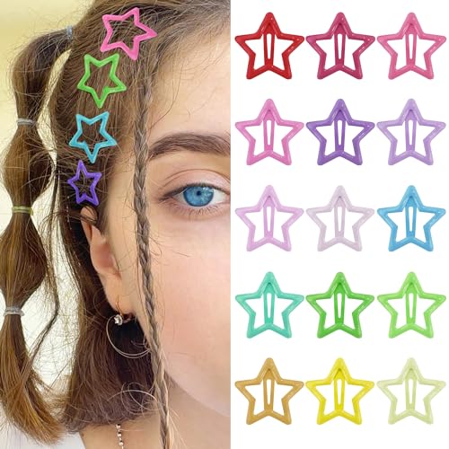 Star Hair Clips Multiple Colors Snap Hair Barrettes Non Slip Star Hair Accessories Metal Hair Clips for Girls Women -15 PCS 1.18" - color: 15 P -1.18"-Multiple Colors