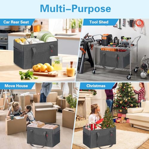 LHZK 2 Pack Utility Tote Bag with Metal Wire Frame and the Sides Rinforced, Large Tote Bag with Handle, Reusable Grocery Bags Foldable, Beach Bag, Car Tote (Grey, 18.5''x11.8''x11.5'') - color: Dark Gray, size: 18.5''x11.8''x11.5''-2 Pack