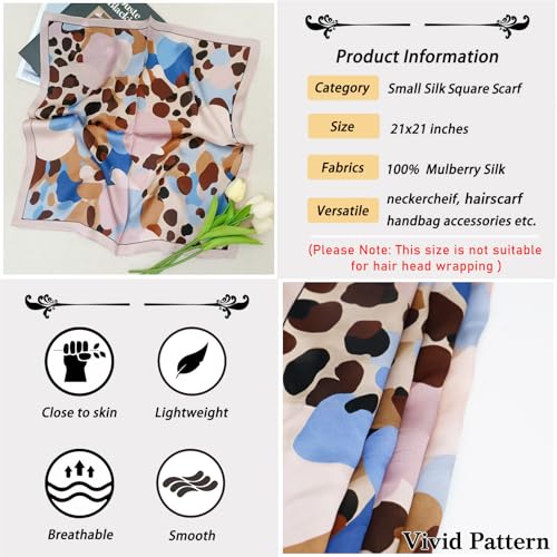 Ciormis 100% Mulberry Silk Scarf-Women's 21''/27''Square Silk Hair Head Scarf Neckerchief with Gift Packaged - color: 21''x 21''-style 68