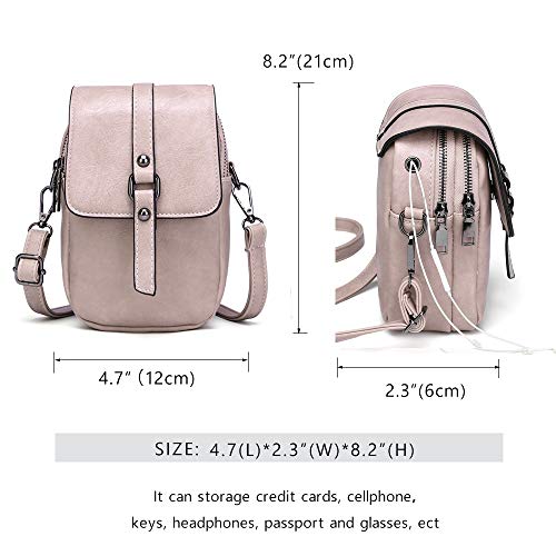 myfriday Vintage Crossbody Phone Bag for Women, Small PU Leather Shoulder Purse and Handbag - color: A-pink