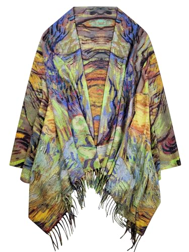 VENVSBEE Reversible Scarf Soft Large Shawl Wrap Blanket Double Sided Art Print Warm Pashmina Stoles Klimt Van Gogh Gifts - color: Art 32